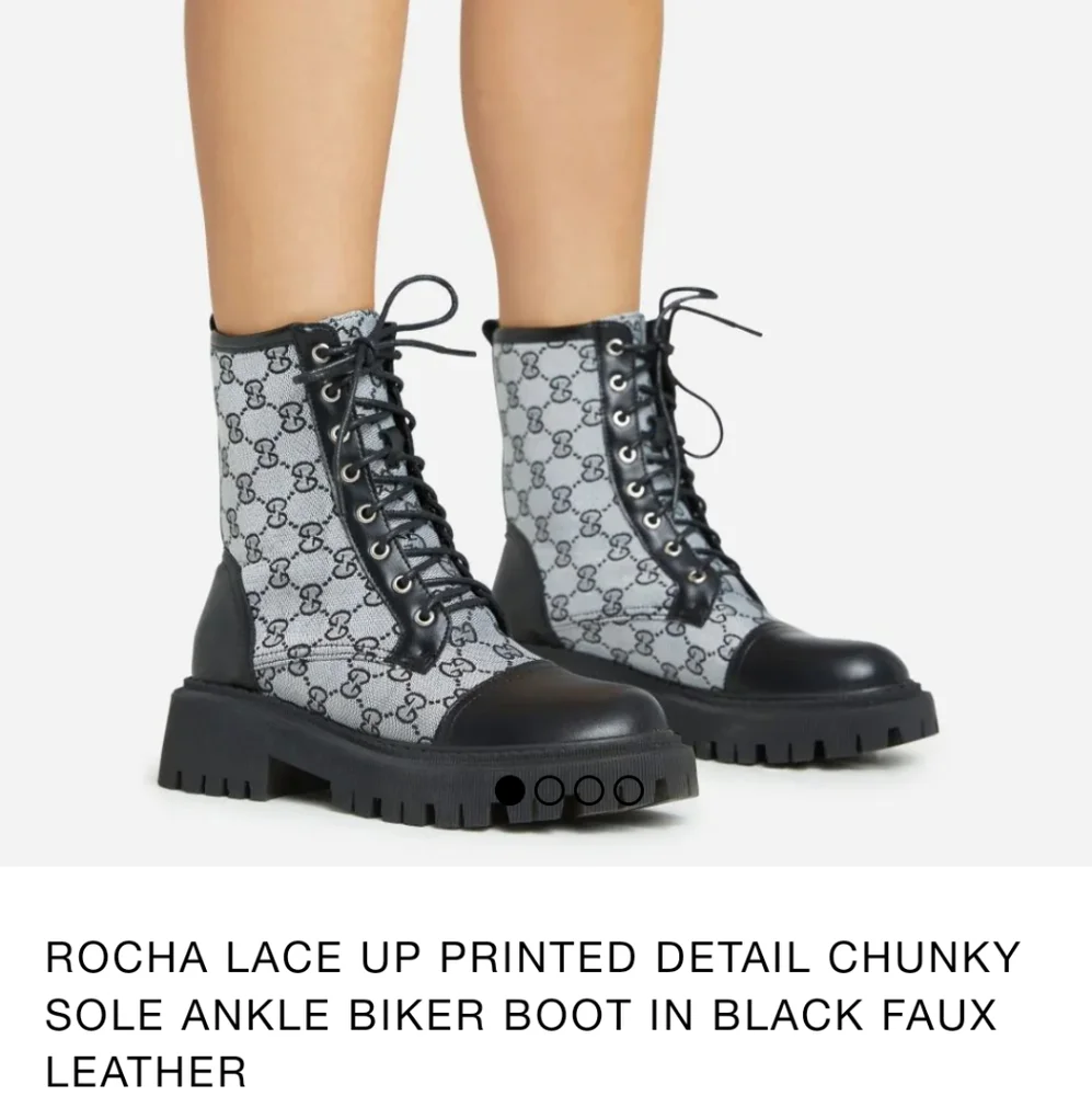 NIB Luxury Designer Double G print Combat lace up boots size 7 Inspired - Picture 2 of 10
